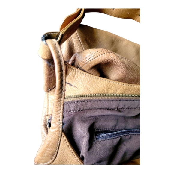 J.Jill Tan Pebbled Leather Vintage Hobo  Shoulder Bag - Picture 4 of 10